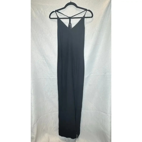 Vintage y2k Long Sleek Black Dress Side Split Strappy Back Evening Dress SIZE S - Picture 1 of 6